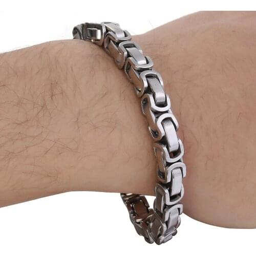 Mens Chain Boys 6mm Gold Color Box Byzantine 316L Stainless Steel Bracelet Wristband Hiphop/Rock Jewelry
