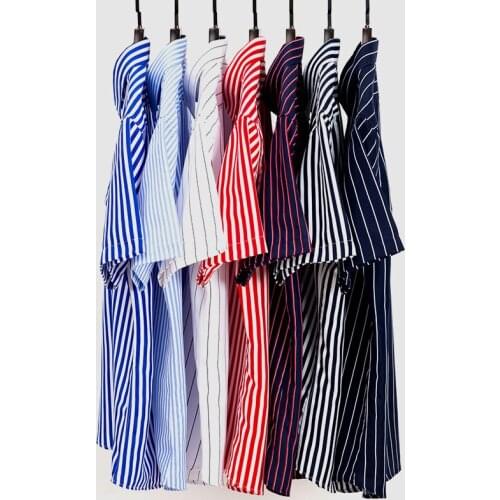 CARANFIER Mens Dress Shirt Youth Hot-Selling Leisure Stripped Bouses Short Sleeve Fashion Male Shirts Chemise Homme