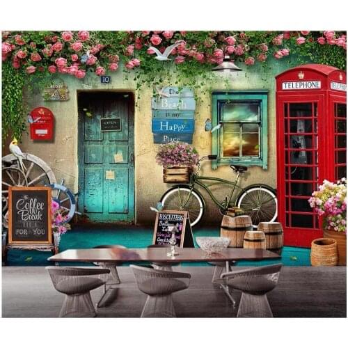 WDBH custom mural 3d photo wallpaper Telephone booth rose flower background wal home decor living room wallpaper for walls 3 d