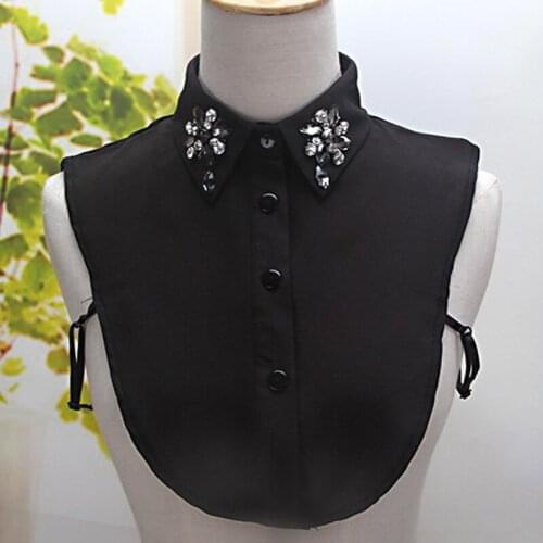 Original decorative letter lattice wild shirt Pearl embroidered butterfly Pearl Button Black White Shirt Collar False Collar
