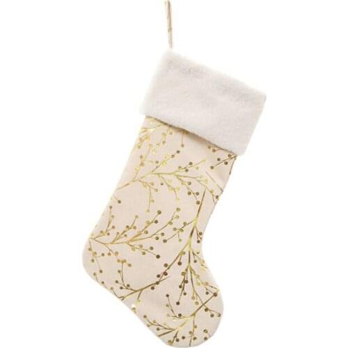 Socks Christmas Stockings Gift Decoration Flower Branch Pattern Cute Gifts Hanging Ring Ornaments Golden Plush Flannel Snack Bag