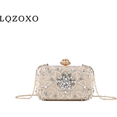 Retro Women Handbags Diamonds Satin Metal Luxury Chain Shoulder Party Evening Bags Rhinestones Purse