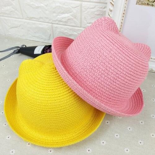 2021 New Cute Childrens Sun Hat Spring Summer Boy Girl Kids Baby Straw Hat Summer Cap Panama Shades Ear Beach Hats Casquette