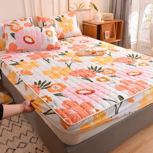 Fabric Anti-bacterial Cotton Mattress Protector Thicken Quilted Mattress Cover Bed Fitted Bed Sheet Air-Permeable Bed Pad