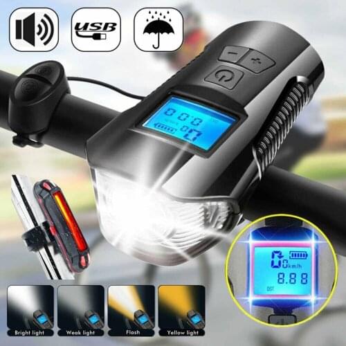 Bicycle computer LED bicycle headlight bicycle headlight odometer USB charging headlight with horn bell Bicycle Accessories