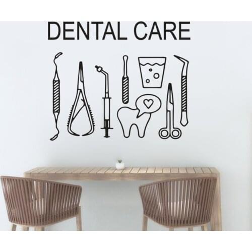 Dental Care Sign Wall Art Decal Dentist Tools Pattern Vinyl Wall Poster Dental Center DecorTeeth Care Vinyl Wall Sticker AZ513