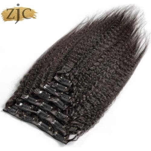 Kinky Straight Clip In Human Hair Extensions Full Head Sets 100% Human Natural Black Hair Clip Ins Coarse Yaki Brazilian Afro