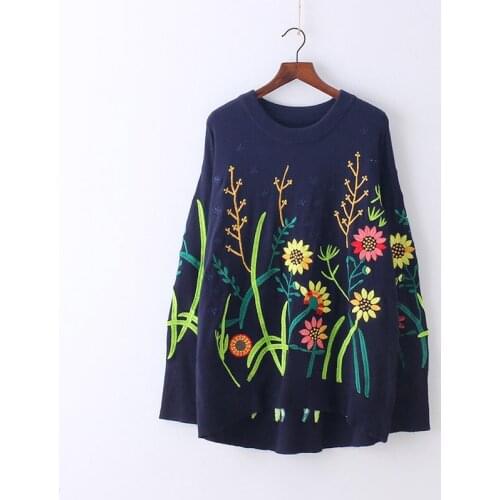2018 Lycra Rushed Blusas De Inverno Feminina Embroidery Flower Knitting Sleeve Head Sweater Woman Autumn Clothing New Pattern