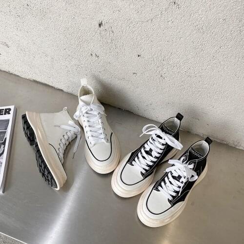 Women Sneakers Flat Platform shoes autumn fashion Canvas casual Thick bottom High-top Ladies sneaker