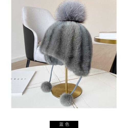Women luxury bomber hats real mink fur high quality winter cap free shipping