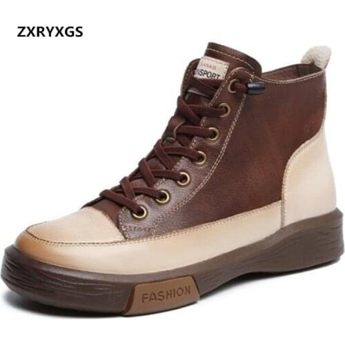 ZXRYXGS High Quality Full Genuine Leather Shoes Woman Ankle Boots Casual Sneakers Soft Comfortable Warm Boots Winter Women Boots