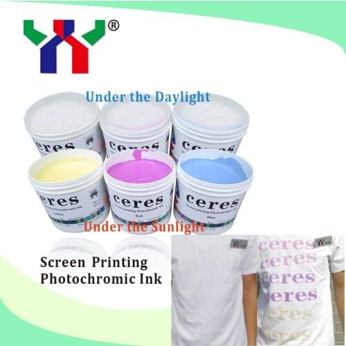 1kg/box screen water based printing ink solar discoloration ink for T-shirt, colorless for blue, show color in the sunlight