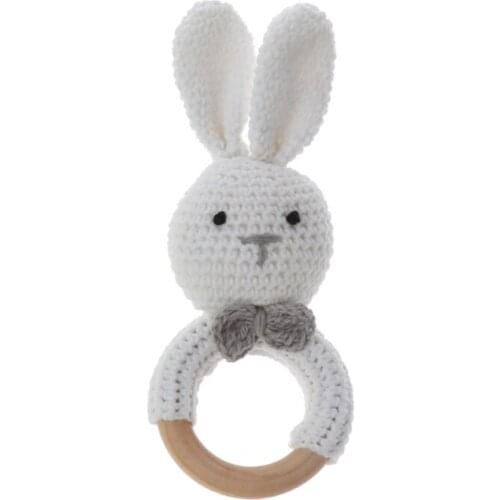 1PC Baby Rattle Toys Rabbit Crochet Wooden Teething Ring Baby Teether Cot Hanging Toy Baby Products DIY Crafts D0AF