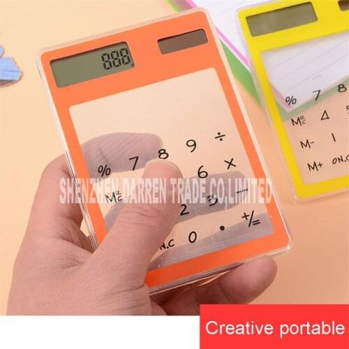 200pcs New Arrival Creative portable student stationery slim solar mini computer 8 digit transparent calculator 1424 hot sale