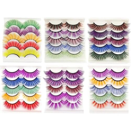 5 Pairs 3D Fake Eyelashes Colorful Faux Mink Lashes Natural Long Thick Pink Blue Red White False Eyelashes Fluffy Soft Cilias