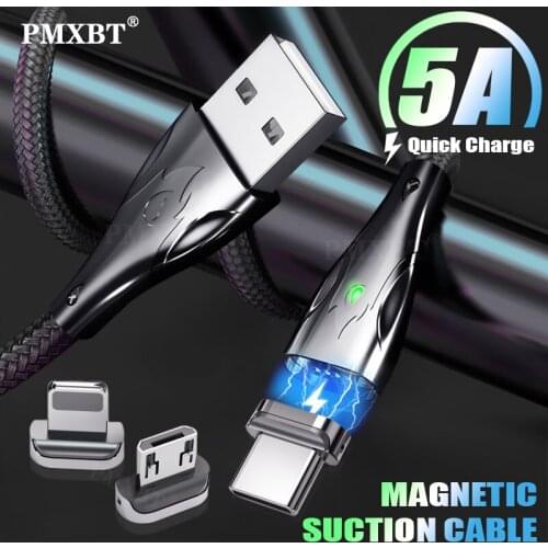 5A Magnetic Cable Micro Usb Type C Super Fast Charging USBC LED lighting For iPhone Xr Xiaomi Samsung Huawei Android Phone 1M 2M