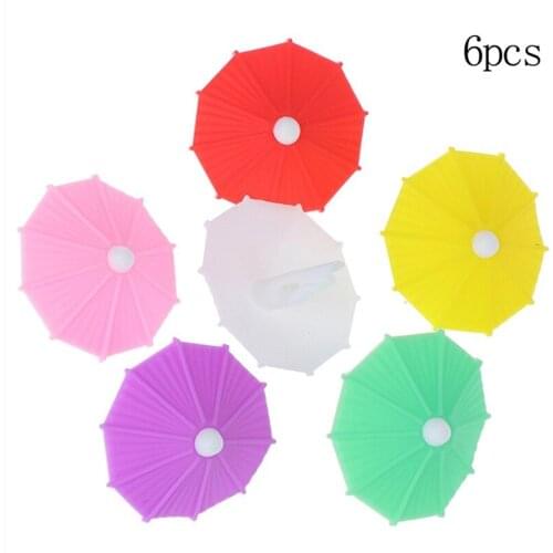 6PCS Silicone Drinking Buddy Cup Party Umbrella Wine Glass Marker Charms Identification Cup Identifier Cup Label Tag Sign Mark