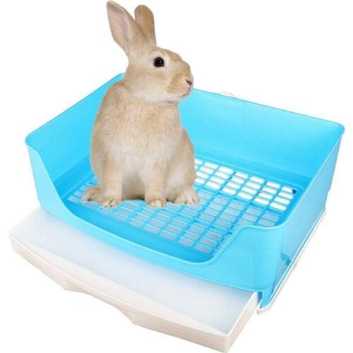 Large Rabbit Litter Box with Drawer Corner Toilet Box with Grate Potty Trainer Bigger Pet Pan for Adult Guinea Pigs