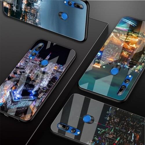 City Aerial View Night Tempered Glass Phone Case For Huawei honor 8X 9 10i 20i 20Lite 20Pro 30 Pro Cover Shell