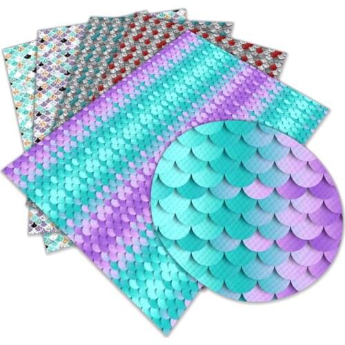 Scales fish Printed Faux Synthetic Leather For Clothes Bowknot Handmade AccessoriesX 136 Cm