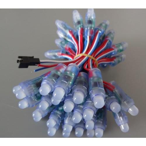 Color wire(20AWG) addressable DC5V 12mm through hole WS2811 led smart pixel node,IP68 rated;50pcs per strand