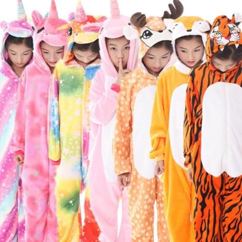 Kigurumi Childrens Sleepwear for Boys Girls Winter Unicorn Pajamas Flannel Kids Unicornio Pijamas Animal Winter Onesies Pajama