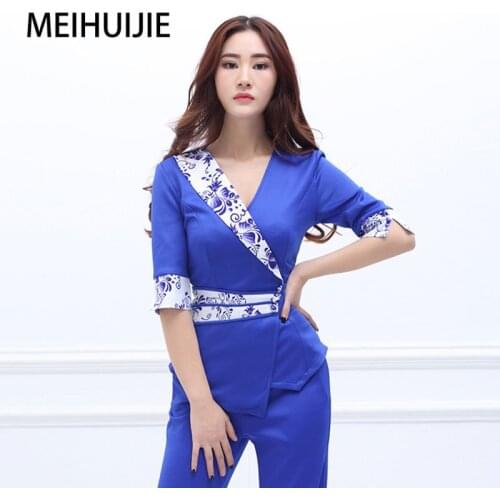 Summer Beauty uniforms Chinese style Spa Salon Beautician Clothing Nail Massage Therapist Uniform Quality massage clothing
