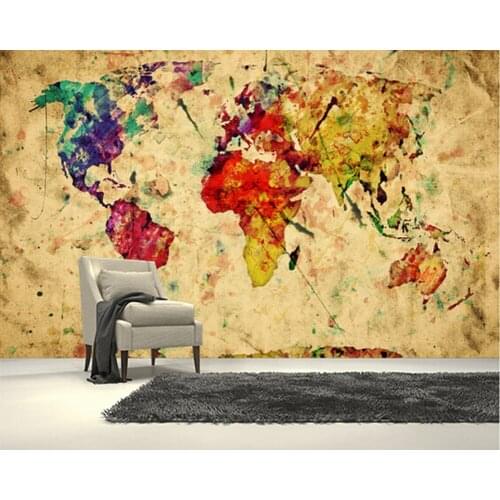 Custom art wallpaper,Colourful Vintage Map,3D retro wallpaper for living room bedroom kitchen background waterproof wallpaper