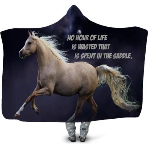 Gallant Horse 3D Printing Throw Hooded Blanket Wearable Warm Fleece Bedding Office Quilts Soft Adults Travel 06