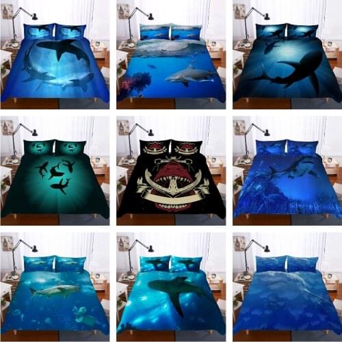 Hot Style Bedding Set 3d Digital Sharks Printing 2/3pcs Duvet Cover & Pillowcases Set with Zipper Closure UK/AU/US Size