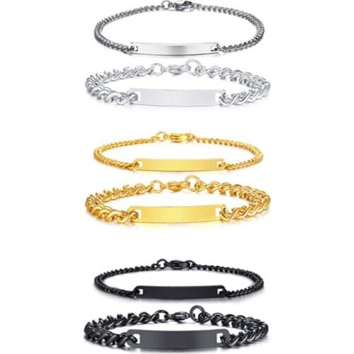 Stainless Steel ID Bracelet & bangle Classic Silver-color High Quality Trendy Jewelry