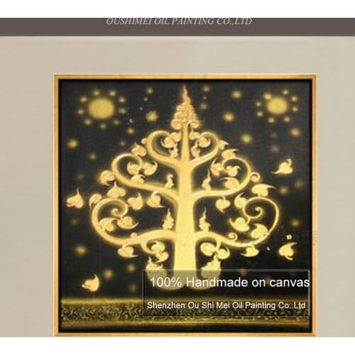 Famous black painting art abstract paintings hand painted lotus bodhi tree oil painting on canvas art decor landscape