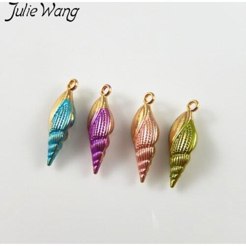 Julie Wang 16pcs Gold Color Alloy Base Multi Color Conch Shell Shape Enamel Pendant Charm Handmade Trendy Jewelry Finding 23*7mm