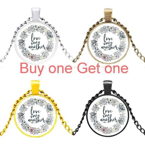 Classic Bible Quotations Love One Another Glass Dome Charm Pendant Necklace Men Women Jewelry Accessories Gifts