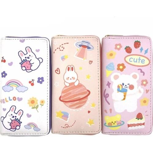 KANDRA Cute Cartoon Rabbit Pu Leather Wallet Clutch Purses for Women 2021 New Style Long Coin Purse Card Holder Zipper Phone Bag