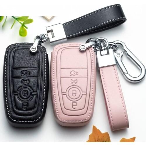 Leather Car Remote Smart Key Fob Cover for Ford Fusion Mustang Edge Ecosport Explorer F150 F250 2017 2018 2019 Car Key Covers