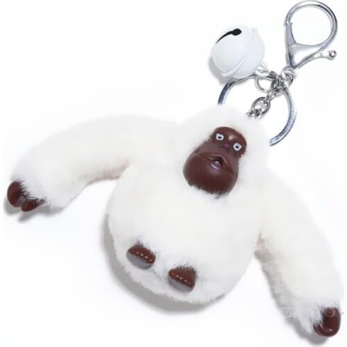 Cute Fluffy Fur Monkey Key Chain Women Gorilla Keychain Bag Car Trinket Jewelry Party Wedding Plush Toy KeyRing Animal Doll Gift