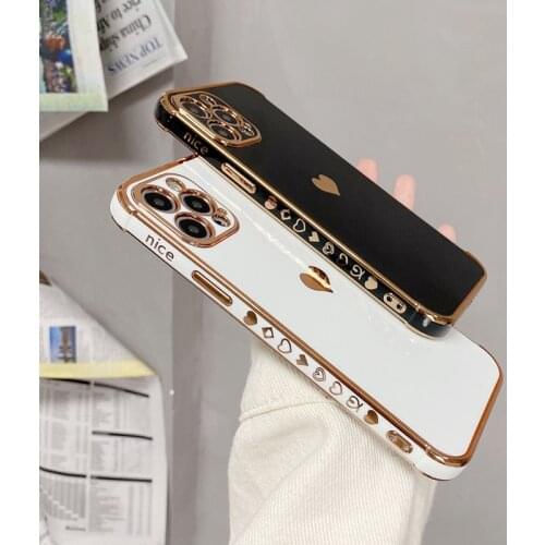 Cute Side Pattern Phone Case For iPhone 12 Mini 11 Pro X XR XS Max 7 8 Plus SE 2 Luxury Electroplated Love Heart Soft TPU Case