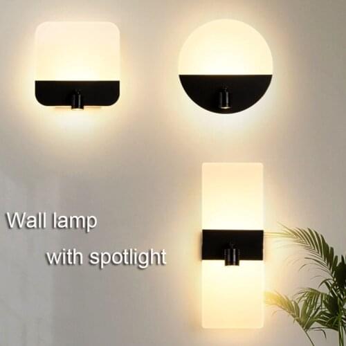 Nordic Minimalist Geometric Shape Wall Lamp With Spotlight Bedroom Living Room Study Led Creative Square Round Lighting