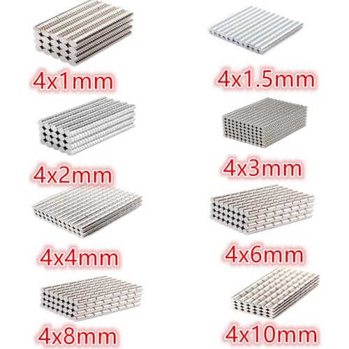 500 pcs magnets Small Round NdFeB Neodymium Disc Magnets Dia 4x1 4x1.5 4x2 4x3 4x4 4x6 4x8 4x10mm N35 Rare Earth NdFeB Magnet