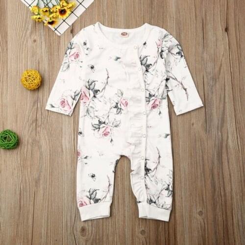 New Fashion Sweet Newborn Baby Girl Clothes Infant Cotton Floral Ruffle Romper Causal Long Sleeve Jumpsuit Outfit 0-24M