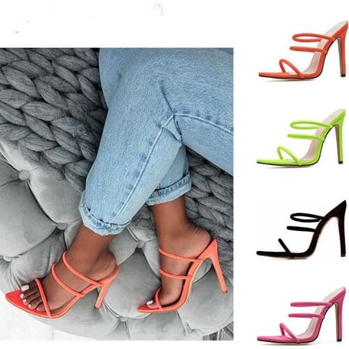 New shoes Thin Heel Candy Bright Color Hollow Roman High Heels Big Size Womens Shoes35- 43 Cross-border Supply Sandals