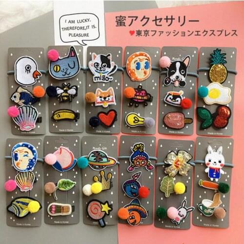 Newly design Tokyo fashion kids hair accessories set gift adorable cartoon animal stars fruit girls hair clip rubber bands