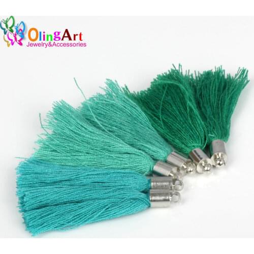 OlingArt 40mm Gradient Malachite green Cotton Satin Charm Tassel Necklace Earring DIY Jewelry Making handbag Pendants 2019 New