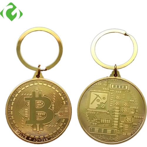 Wholesale Gold Plated Bitcoin Coin Key Chain Collectible Coin Art Collection Gift Physical Metal Antique Imitation Home Decor