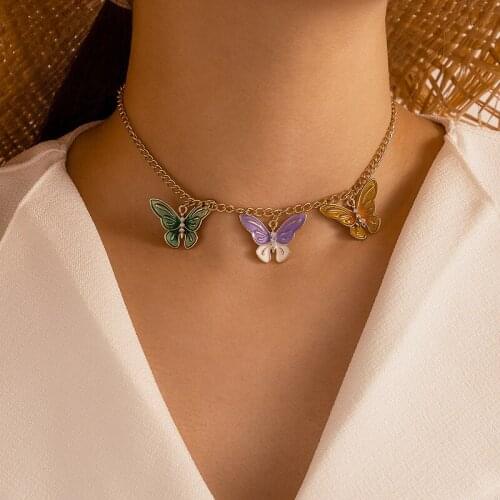 New Fashion Retro Three Colorful Butterflies Pendant Necklace for Women Jewelry Gifts