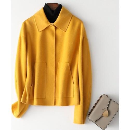 2021 New Fashion 100% Wool Coat Women Autumn Short Ladies Overcoat Double-sided Woolen Coats Spring Clothes Veste Femme WPY4042