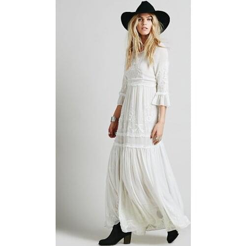 2019 Spring Summer Women Vintage Ethnic Embroidery Hippie Boho People Cotton Linen Tunic Short Loose Long Dresses robe longue