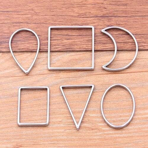 5PCS 6 Styles Moon Triangle Charm Stainless Steel Pendant Open Bezels Hollow Pressed Resin Frame Mold Bezel DIY Jewelry Making