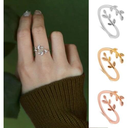 Grow Through What You Go Through Adjustable Leaf Ring Open Ring Jewelry Gift for Girl Women H9